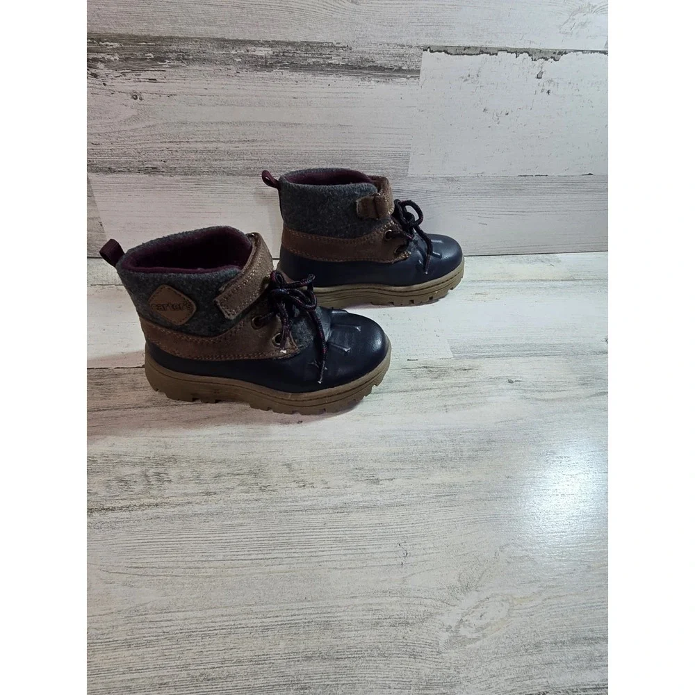 Carters Toddler Boys‎ Navy Grey Brown Duck Boots Winter Shoes Size 8